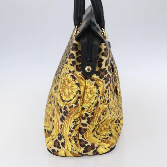 Gianni Versace Hand Bag Leather Yellow Black Auth BA8446