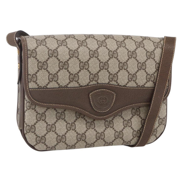 GUCCI GG Supreme Shoulder Bag PVC Beige Gold Auth BA8447