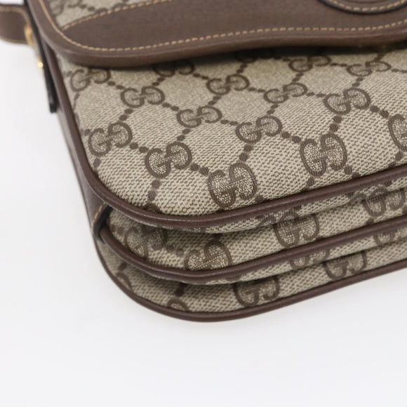 GUCCI GG Supreme Shoulder Bag PVC Beige Gold Auth BA8447