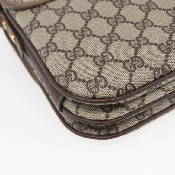 GUCCI GG Supreme Shoulder Bag PVC Beige Gold Auth BA8447