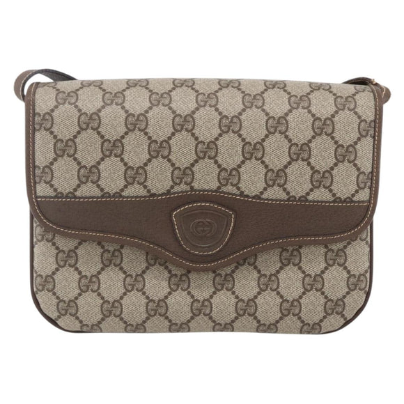 GUCCI GG Supreme Shoulder Bag PVC Beige Gold Auth BA8447