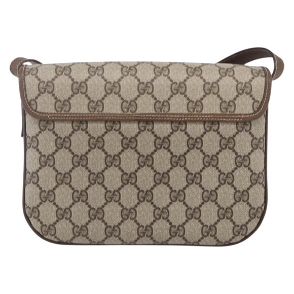 GUCCI GG Supreme Shoulder Bag PVC Beige Gold Auth BA8447