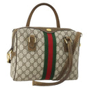 GUCCI GG Supreme Web Sherry Line Bag PVC 2way Beige Gold 67 02 3839 Auth BA8448-1