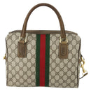 GUCCI GG Supreme Web Sherry Line Bag PVC 2way Beige Gold 67 02 3839 Auth BA8448-2