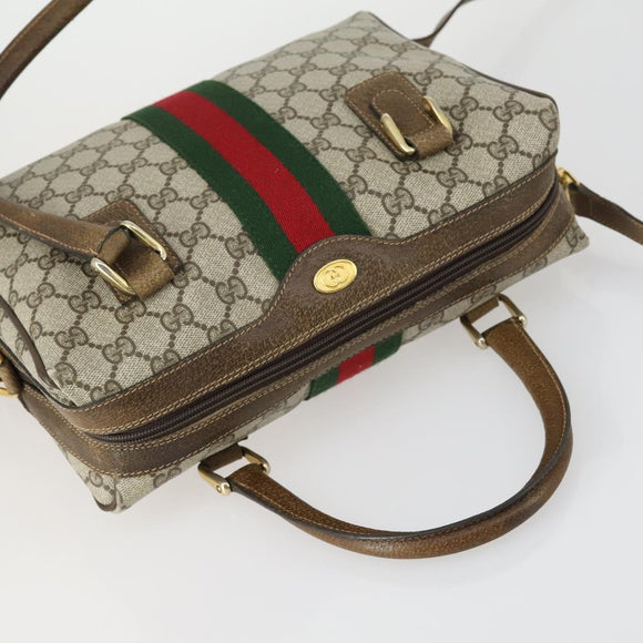 GUCCI GG Supreme Web Sherry Line Bag PVC 2way Beige Gold 67 02 3839 Auth BA8448