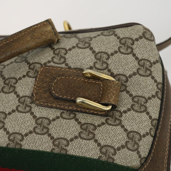GUCCI GG Supreme Web Sherry Line Bag PVC 2way Beige Gold 67 02 3839 Auth BA8448