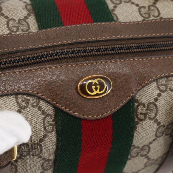 GUCCI GG Supreme Web Sherry Line Boston Bag PVC Beige Gold 39 02 006 Auth BA8449