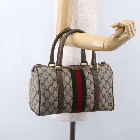 GUCCI GG Supreme Web Sherry Line Boston Bag PVC Beige Gold 39 02 006 Auth BA8449