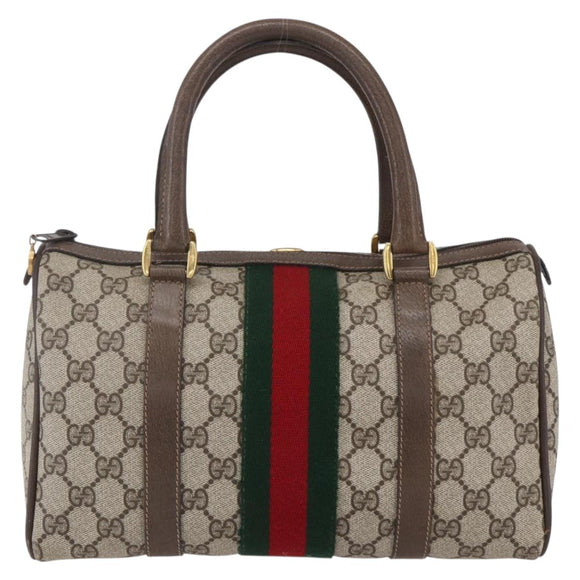 GUCCI GG Supreme Web Sherry Line Boston Bag PVC Beige Gold 39 02 006 Auth BA8449