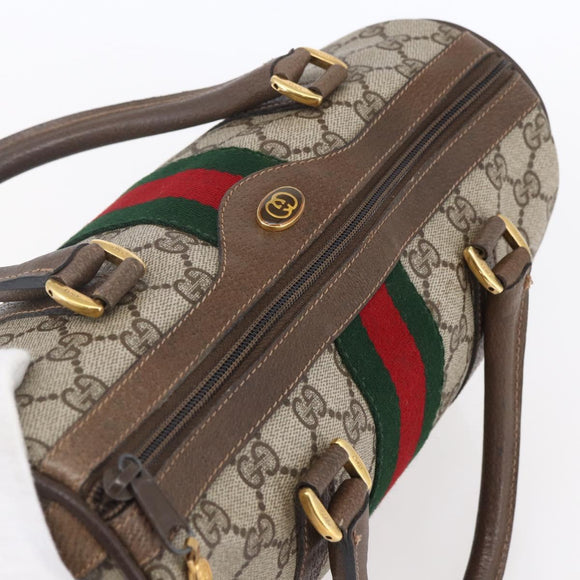GUCCI GG Supreme Web Sherry Line Boston Bag PVC Beige Gold 39 02 006 Auth BA8449