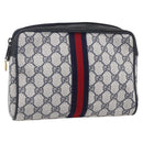 GUCCI GG Canvas Sherry Line Clutch Bag Red Navy 14.014.3553 Auth BA8450-1