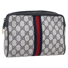 GUCCI GG Canvas Sherry Line Clutch Bag Red Navy 14.014.3553 Auth BA8450