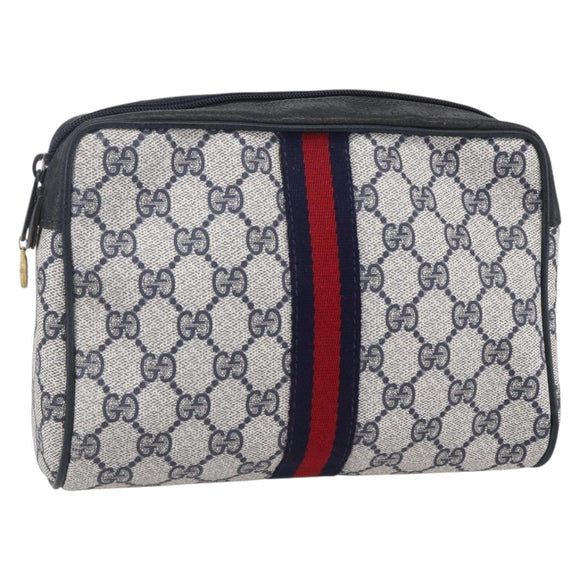 GUCCI GG Canvas Sherry Line Clutch Bag Red Navy 14.014.3553 Auth BA8450