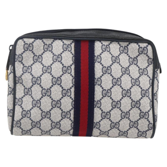 GUCCI GG Canvas Sherry Line Clutch Bag Red Navy 14.014.3553 Auth BA8450