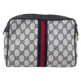 GUCCI GG Canvas Sherry Line Clutch Bag Red Navy 14.014.3553 Auth BA8450 - 0