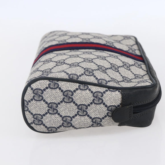 GUCCI GG Canvas Sherry Line Clutch Bag Red Navy 14.014.3553 Auth BA8450