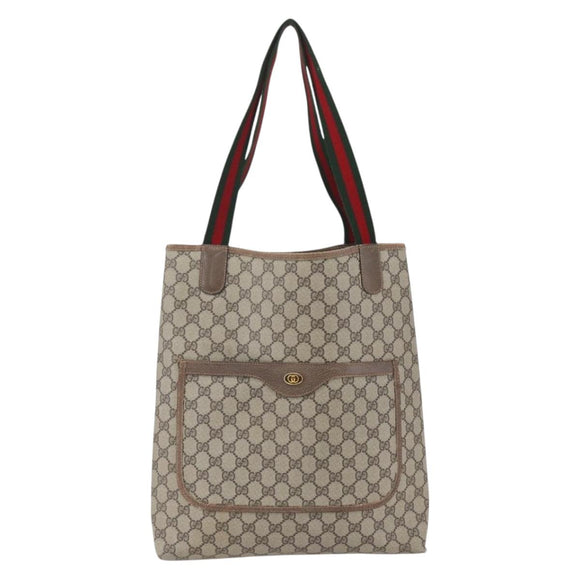 GUCCI GG Supreme Web Sherry Line Tote Bag PVC Beige Gold 39 02 003 Auth BA8453