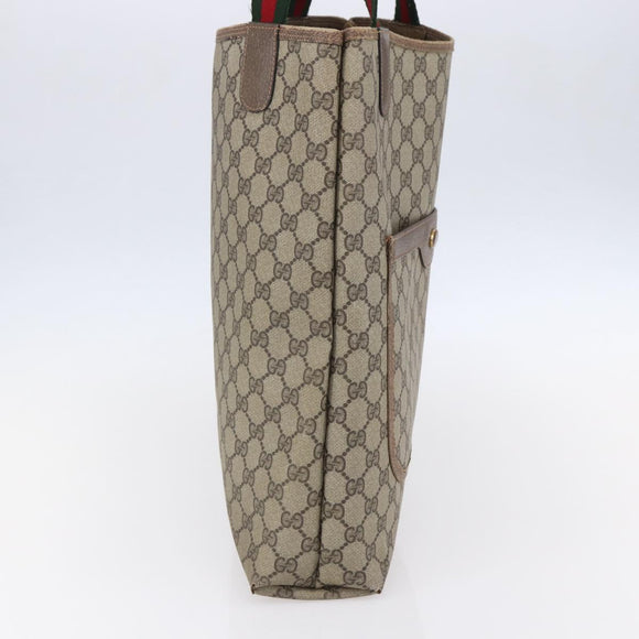 GUCCI GG Supreme Web Sherry Line Tote Bag PVC Beige Gold 39 02 003 Auth BA8453