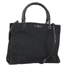 GUCCI GG Canvas Bamboo Tote Bag Nylon 2way Black Silver 002 1016 Auth BA8455