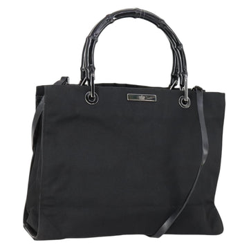 GUCCI GG Canvas Bamboo Tote Bag Nylon 2way Black Silver 002 1016 Auth BA8455