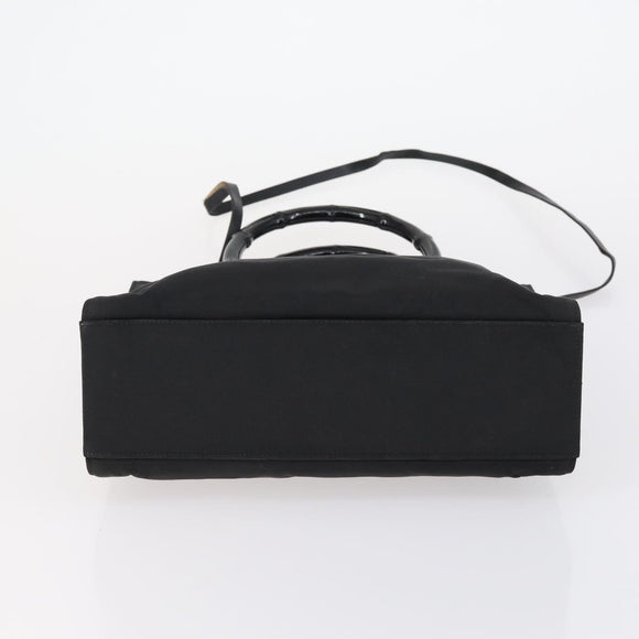 GUCCI GG Canvas Bamboo Tote Bag Nylon 2way Black Silver 002 1016 Auth BA8455