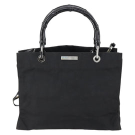 GUCCI GG Canvas Bamboo Tote Bag Nylon 2way Black Silver 002 1016 Auth BA8455 - 0