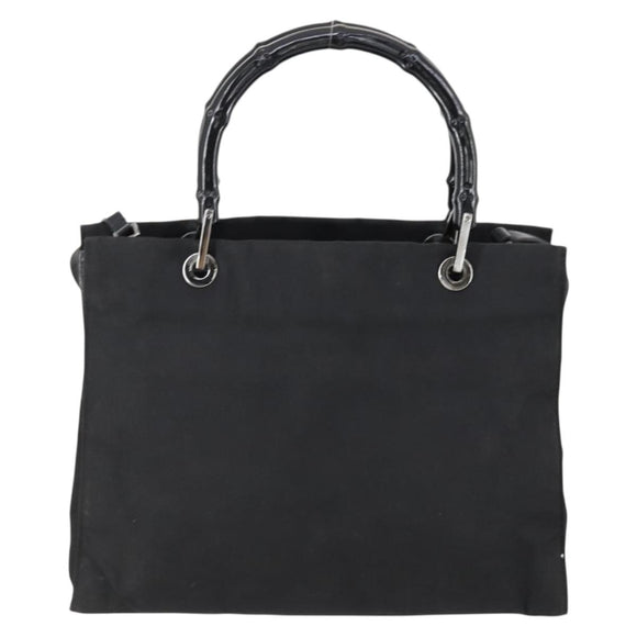 GUCCI GG Canvas Bamboo Tote Bag Nylon 2way Black Silver 002 1016 Auth BA8455