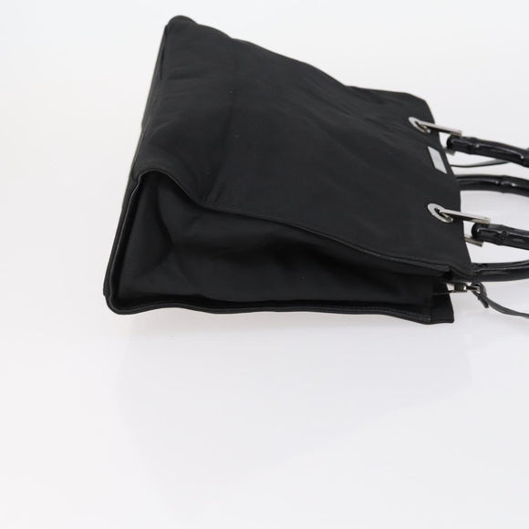 GUCCI GG Canvas Bamboo Tote Bag Nylon 2way Black Silver 002 1016 Auth BA8455