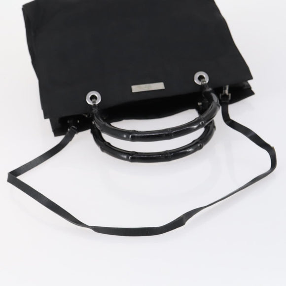 GUCCI GG Canvas Bamboo Tote Bag Nylon 2way Black Silver 002 1016 Auth BA8455