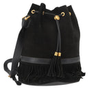 GUCCI Shoulder Bag Suede Leather Black Gold Auth BA8456-1