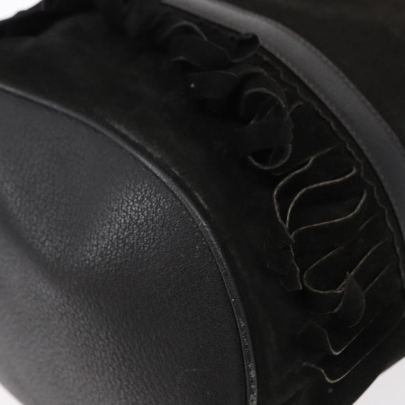 GUCCI Shoulder Bag Suede Leather Black Gold Auth BA8456