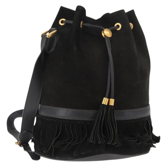 GUCCI Shoulder Bag Suede Leather Black Gold Auth BA8456