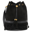GUCCI Shoulder Bag Suede Leather Black Gold Auth BA8456-13