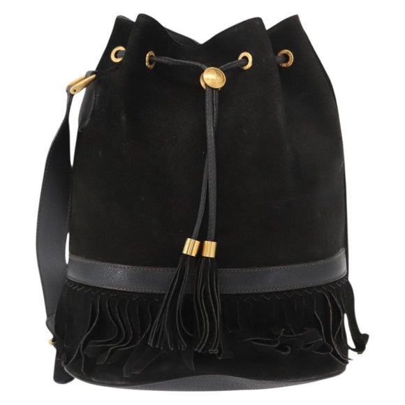 GUCCI Shoulder Bag Suede Leather Black Gold Auth BA8456