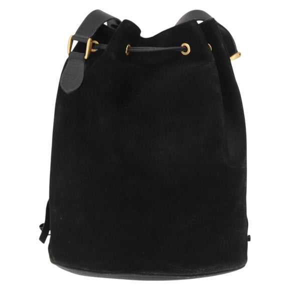 GUCCI Shoulder Bag Suede Leather Black Gold Auth BA8456