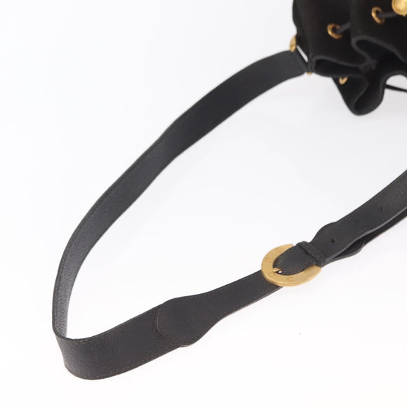 GUCCI Shoulder Bag Suede Leather Black Gold Auth BA8456