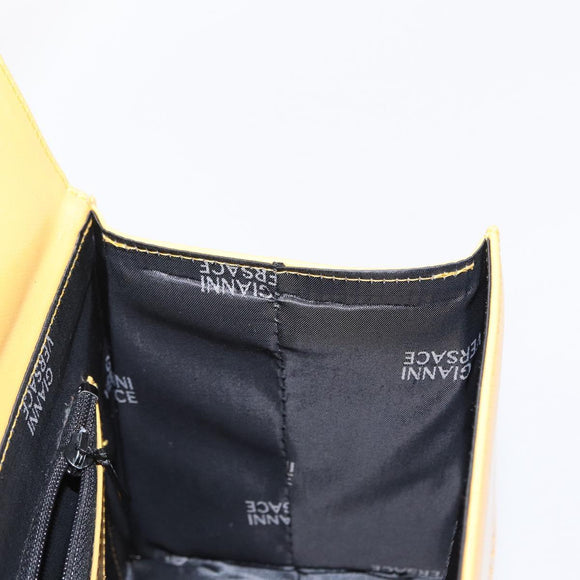 Gianni Versace Sunburst Hand Bag Leather Yellow Gold Auth BA8459