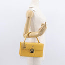 Gianni Versace Sunburst Hand Bag Leather Yellow Gold Auth BA8459-23
