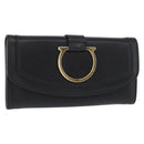 Salvatore Ferragamo Gancini Long Wallet Leather Black Gold Auth BA8462-1