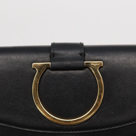 Salvatore Ferragamo Gancini Long Wallet Leather Black Gold Auth BA8462