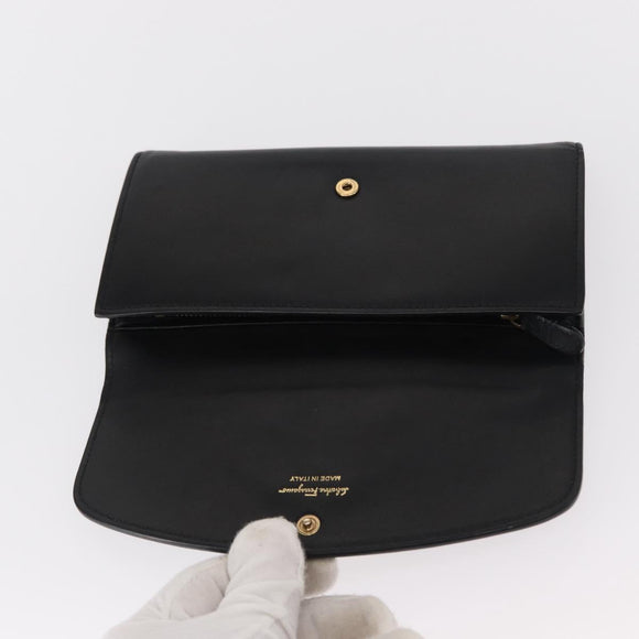Salvatore Ferragamo Gancini Long Wallet Leather Black Gold Auth BA8462