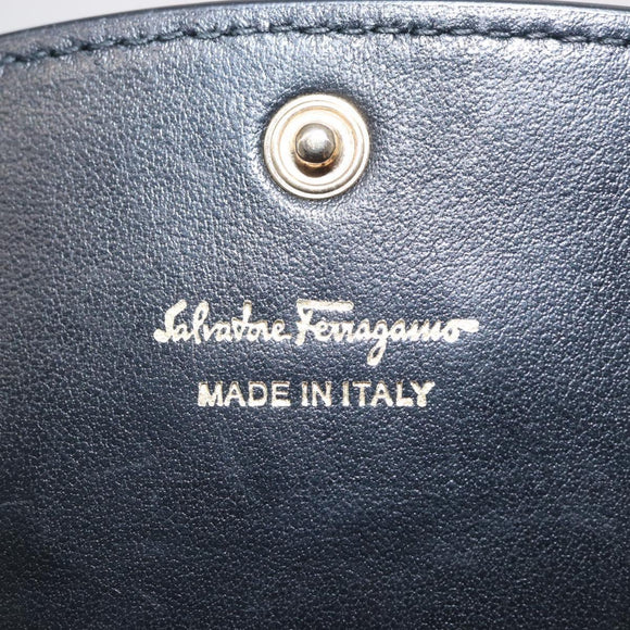 Salvatore Ferragamo Gancini Long Wallet Leather Black Gold Auth BA8462