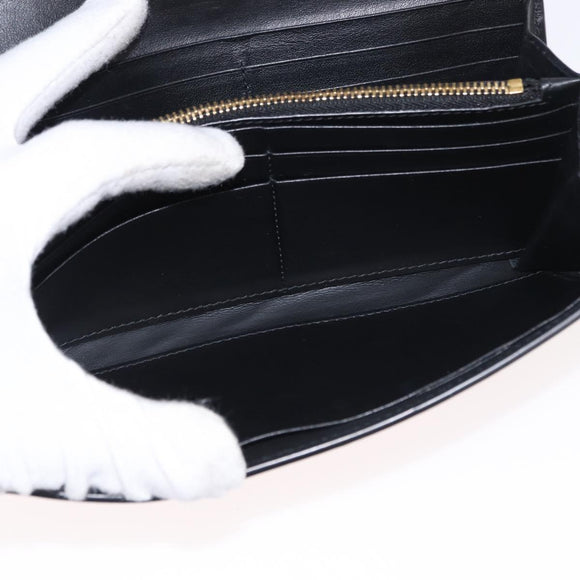 Salvatore Ferragamo Gancini Long Wallet Leather Black Gold Auth BA8462