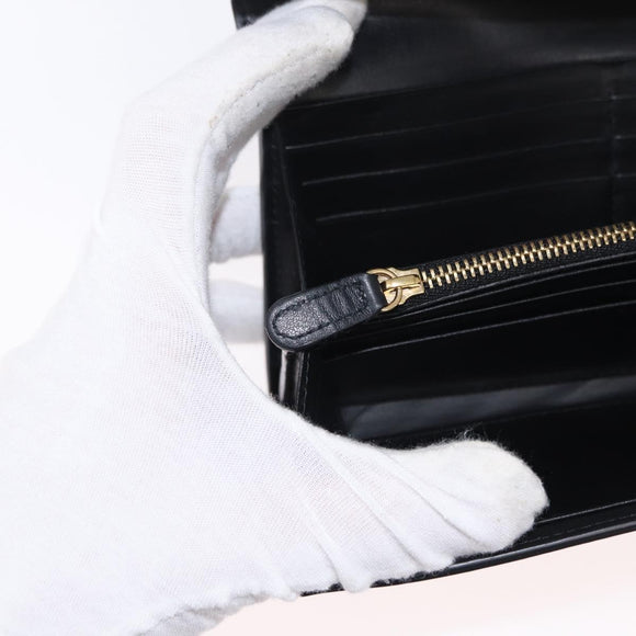 Salvatore Ferragamo Gancini Long Wallet Leather Black Gold Auth BA8462