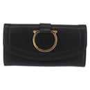 Salvatore Ferragamo Gancini Long Wallet Leather Black Gold Auth BA8462-2