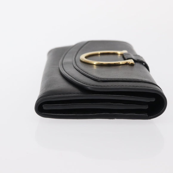 Salvatore Ferragamo Gancini Long Wallet Leather Black Gold Auth BA8462