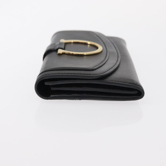 Salvatore Ferragamo Gancini Long Wallet Leather Black Gold Auth BA8462