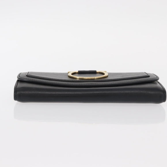 Salvatore Ferragamo Gancini Long Wallet Leather Black Gold Auth BA8462