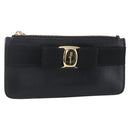 Salvatore Ferragamo Vala Card Case Leather Black Gold Auth BA8463-1