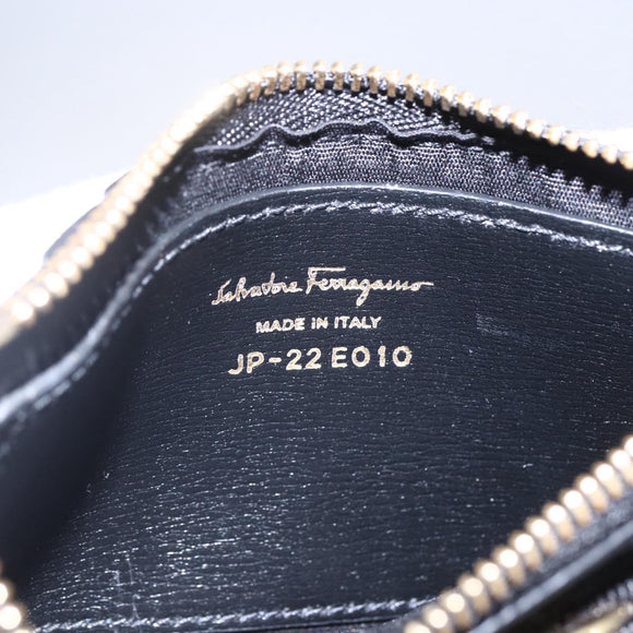 Salvatore Ferragamo Vala Card Case Leather Black Gold Auth BA8463